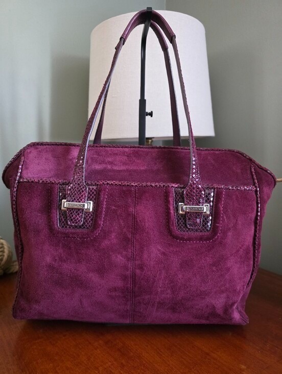 Coach F25301 Taylor Alexis Oxblood Suede Snake Embossed Carryall Tote Y2K