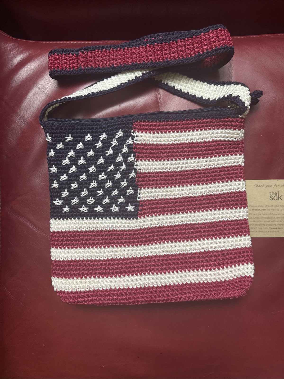The Sak American Flag Crochet Crossbody Red White Blue July 4th America Purse