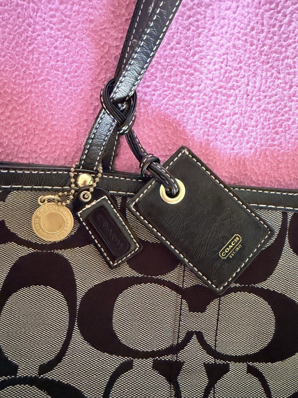 COACH SIGNATURE STRIPE BLACK & GRAY MONOGRAM JACQUARD TOTE BAG