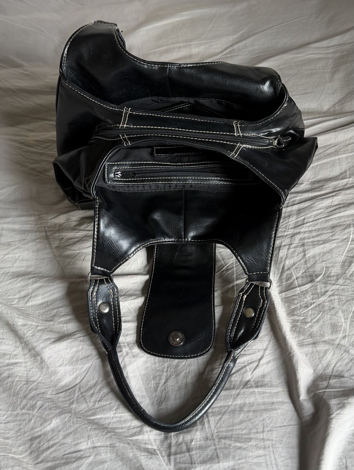St. John’s Bay Black Shoulder Bag Studded Buckle, Zip, Inner/Outer Pockets