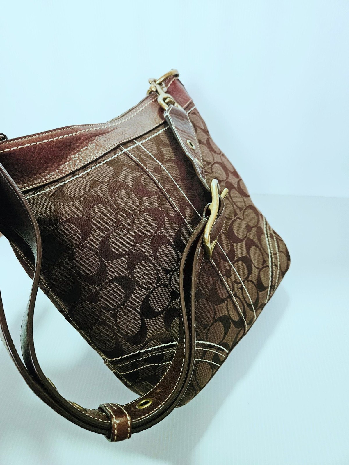 Vintage Coach Signature Brown Canvas and Leather Hobo Shoulder Bag 10403