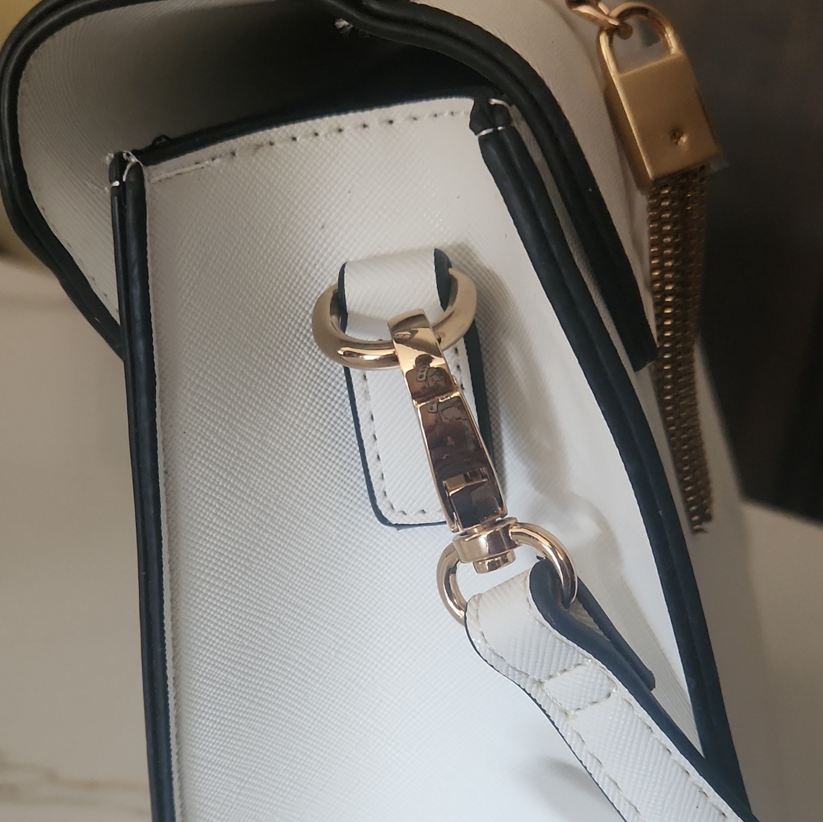 Dune London White Medium Satchel Top Handle Leopard Flap Turn Lock Det Strap
