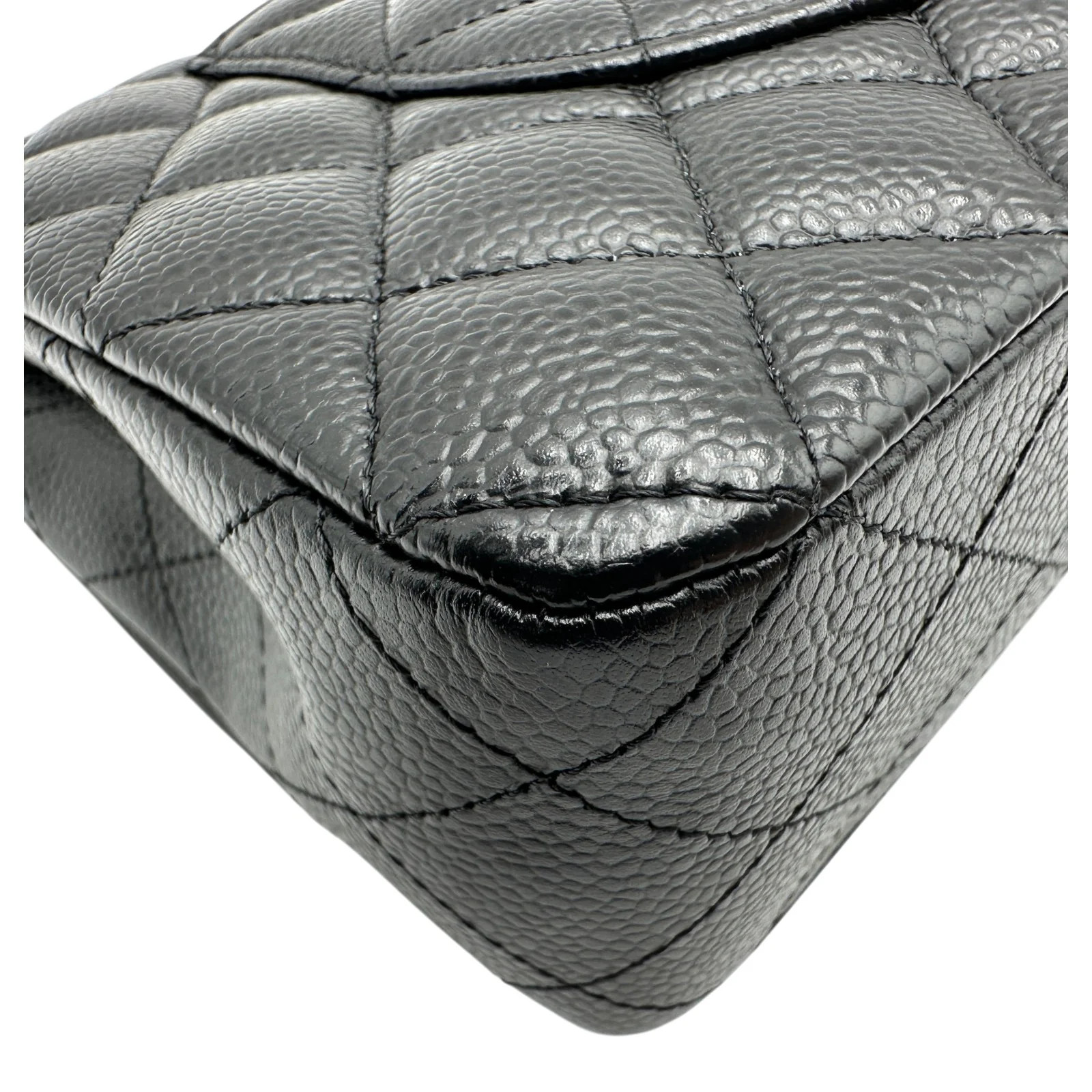 CHANEL Matelassé 25 Black Caviarskin Shoulder Bag #OKB8181