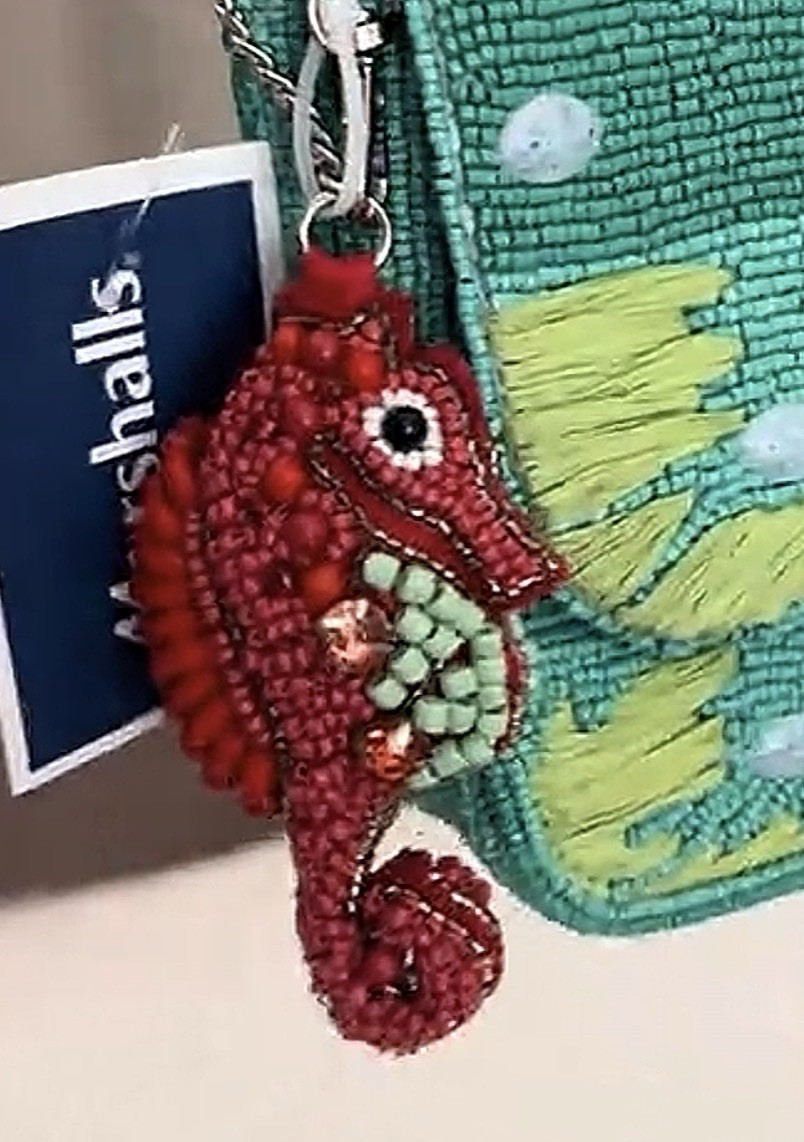 Seahorse Crab Beaded Bag Hand Made in India with Seahorse Charm New Release NWT