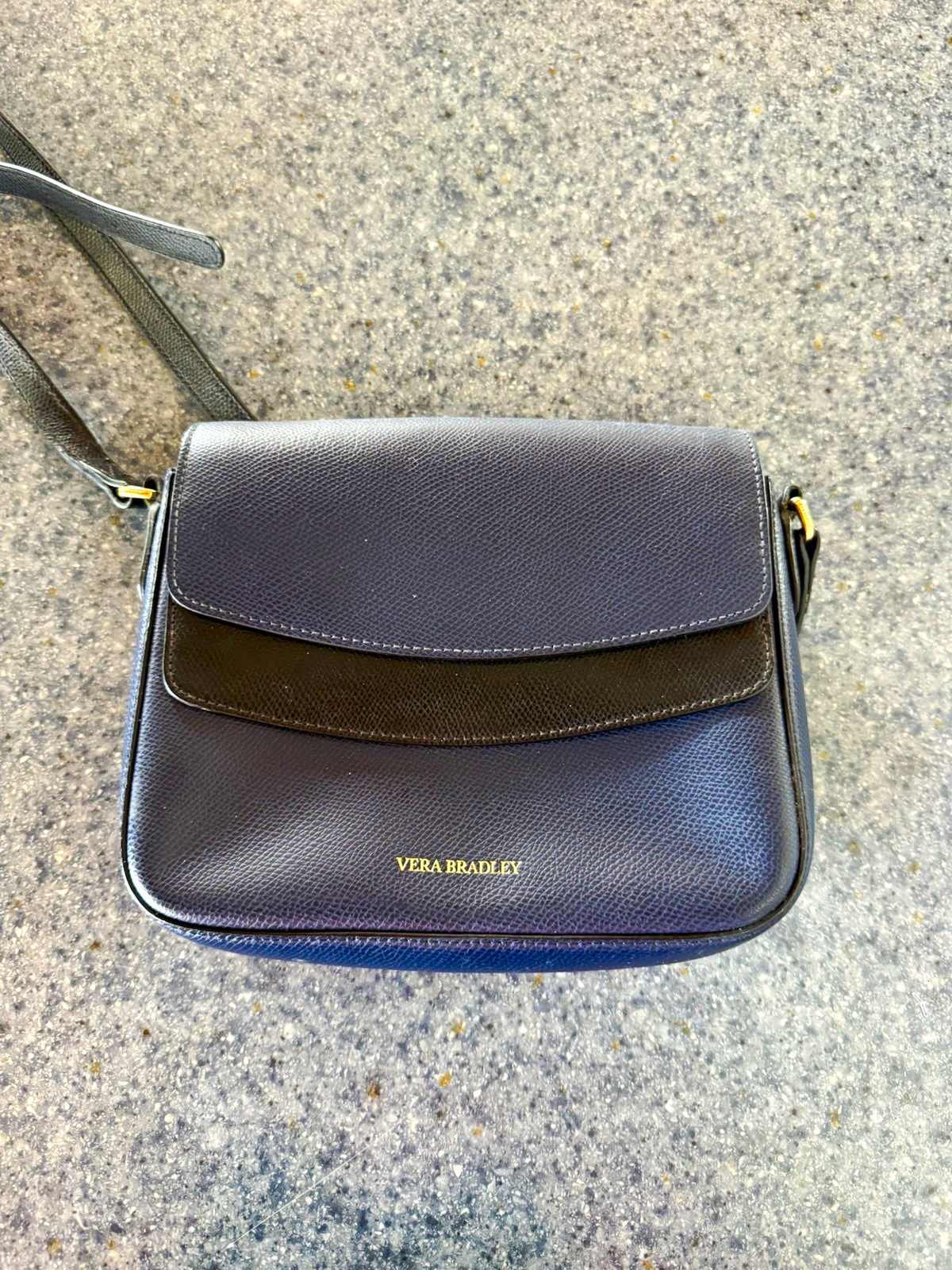 Vera Bradley Navy Women’s Crossbody Bag Gold Logo Magnetic Flap Zip Pockets