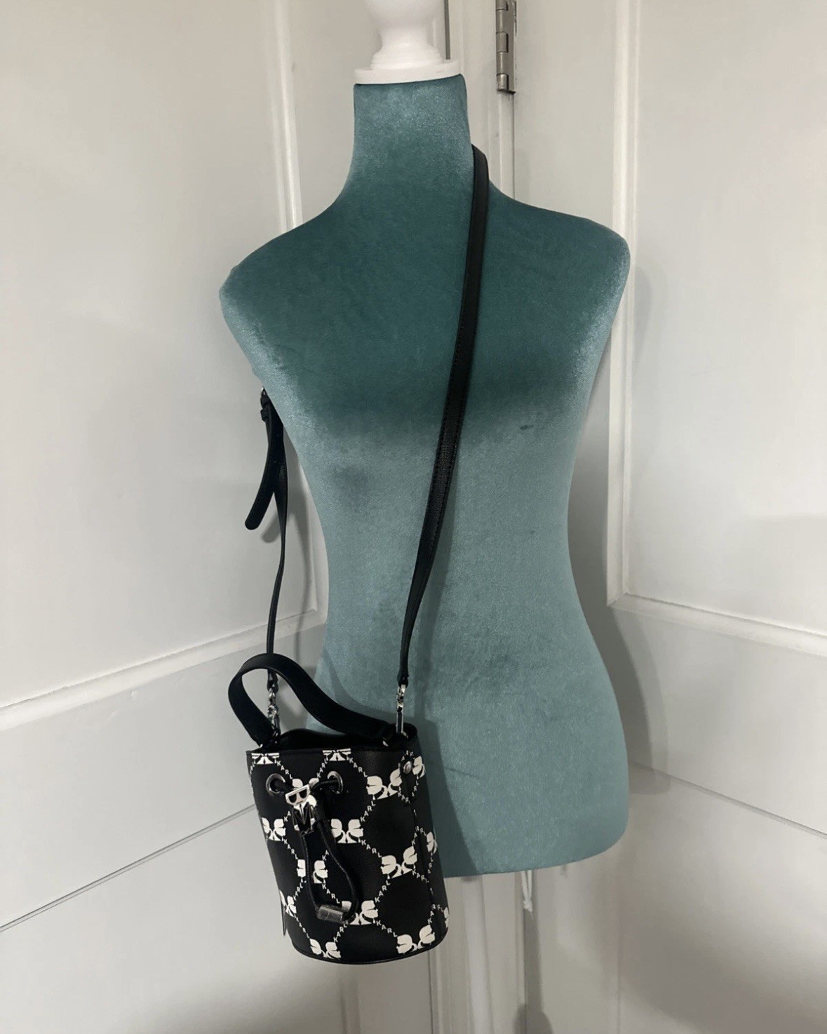 Karl Lagerfeld Paris Mini Drawstring Bucket Bag Black Logo NWT RARE CUTE RP:$168