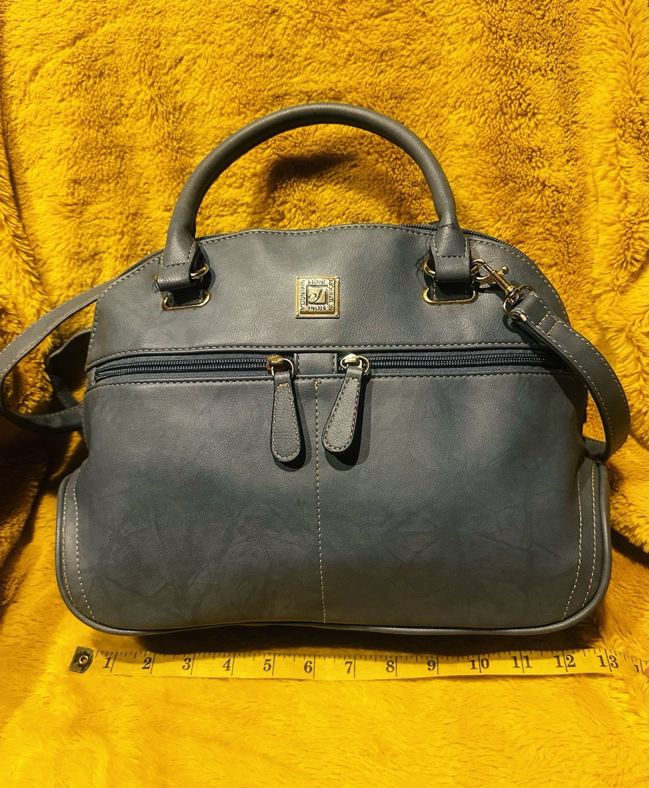 Stone Mountain Blue Leather Satchel Crossbody Purse Spring Travel Formal Casual
