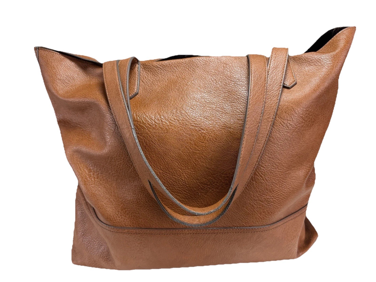 Overbrooke Cognac Brown Oversized Tote Shoulder Bag Soft Pebbled Leather Look