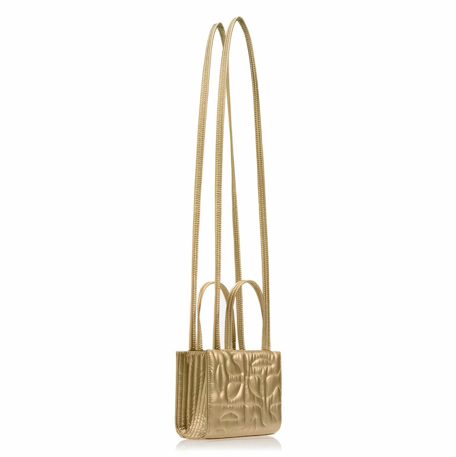 Gold Quilted Mini Crossbody Bag with Top Handle, Solid Rectangle Shape