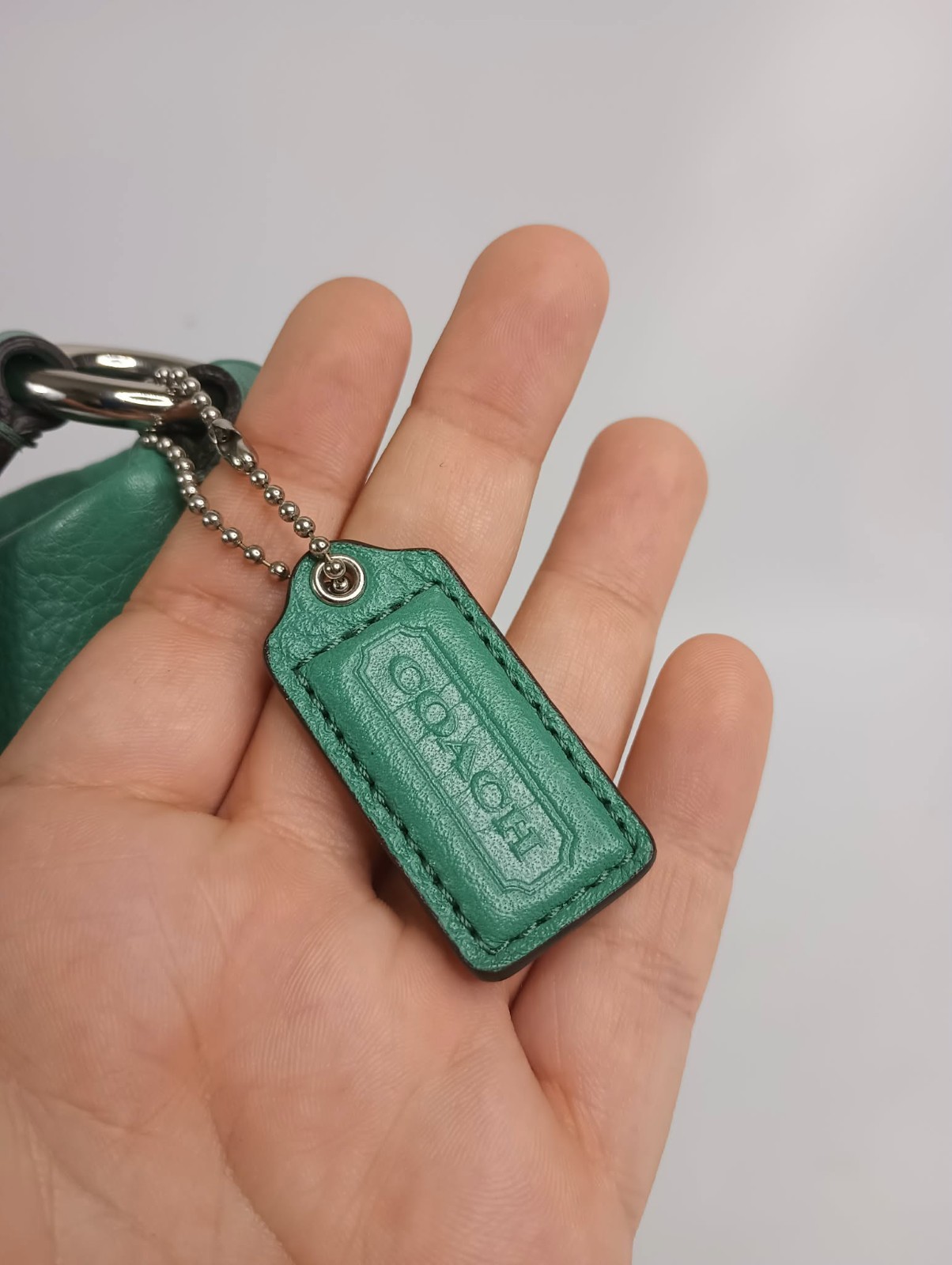 Y2K Coach Jade Green Pebbled Leather Medium Carly Hobo Chain Bag F1073-F15251
