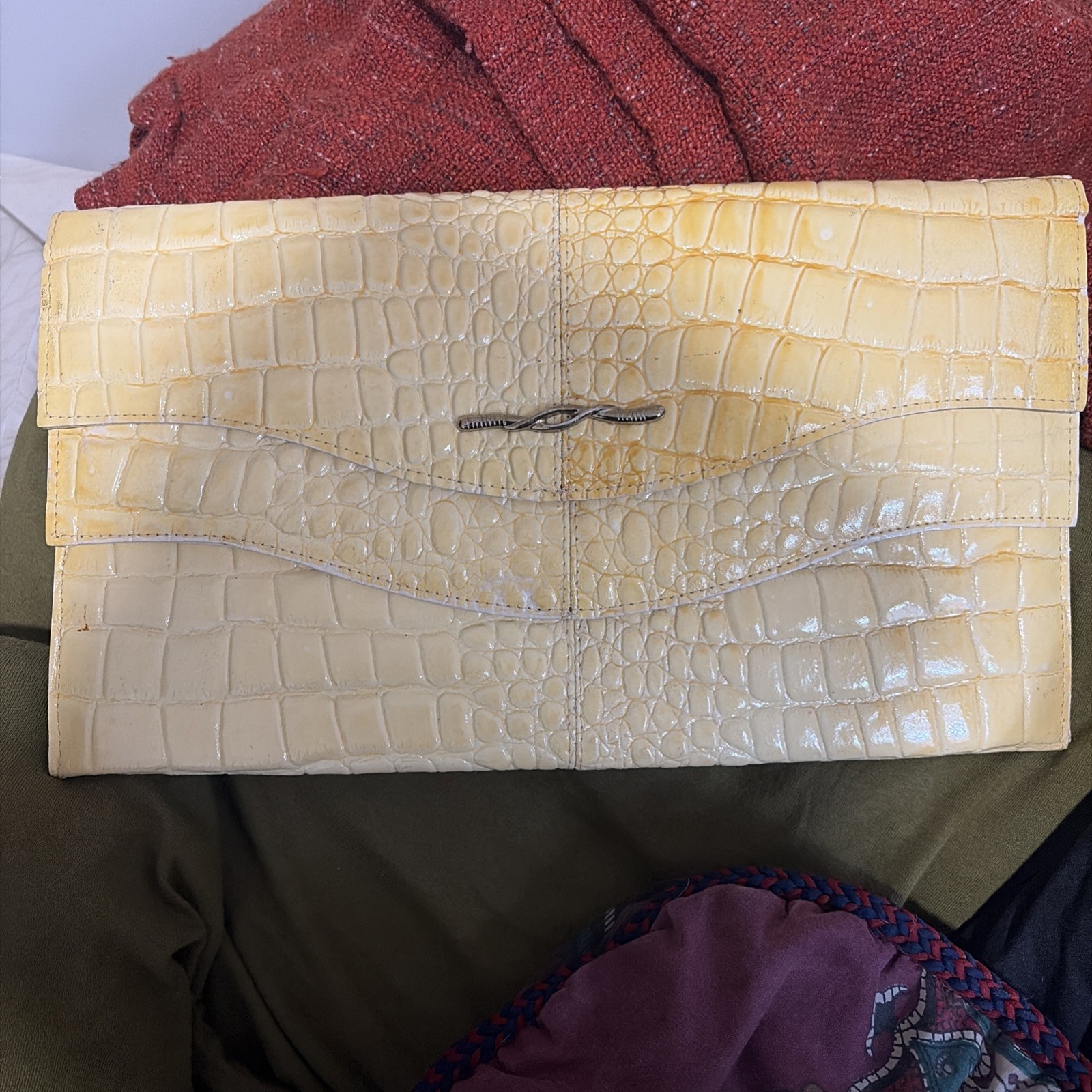 VINTAGE Sylvia Genuine Leather Bag Yellow Faux Gator Scales