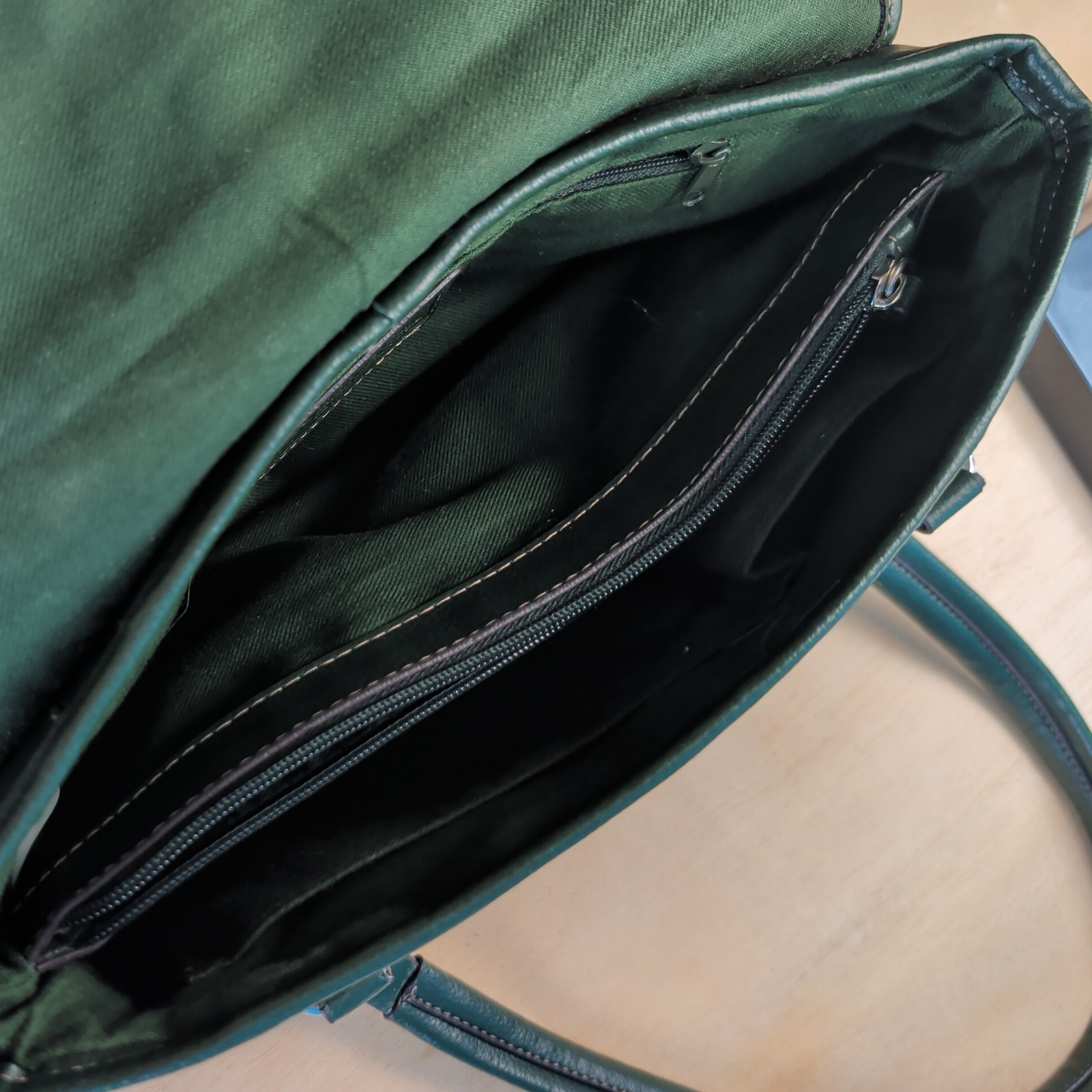 Vintage 90s Medium Leather Handbag Shoulder Bag Popstitch Multi Section green
