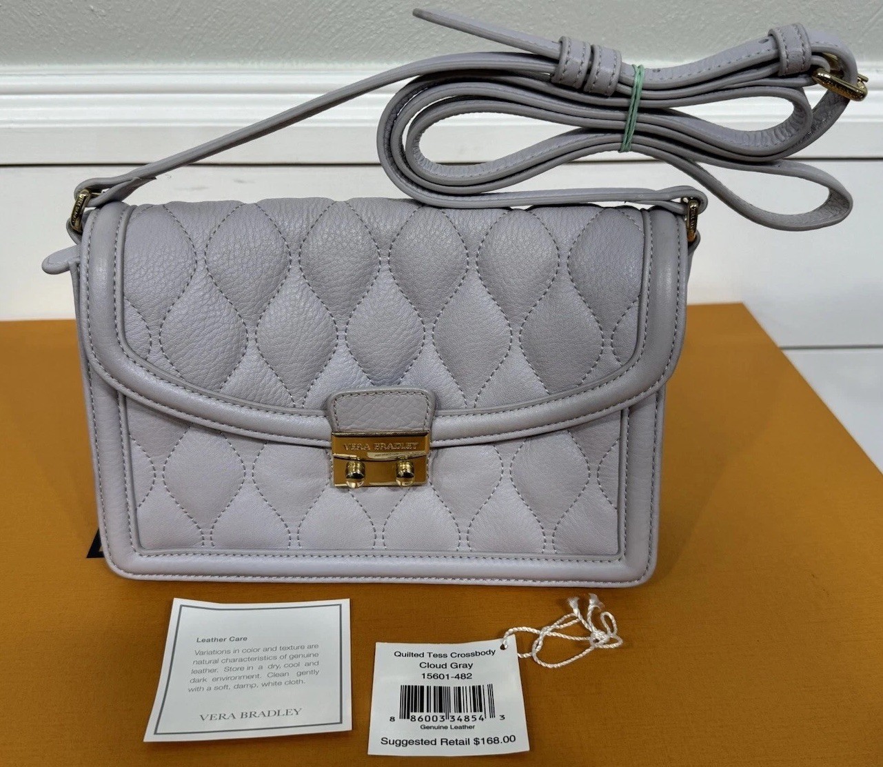 Leather VERA BRADLEY Quilted Tess Crossbody Flap Bag Push Lock Clasp CLOUD GRAY
