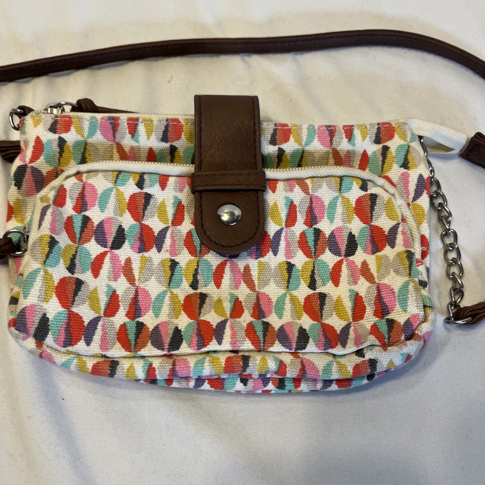 Small Crossbody Bag Colorful Geometric Design 8 x 5 Inches Zip Shut