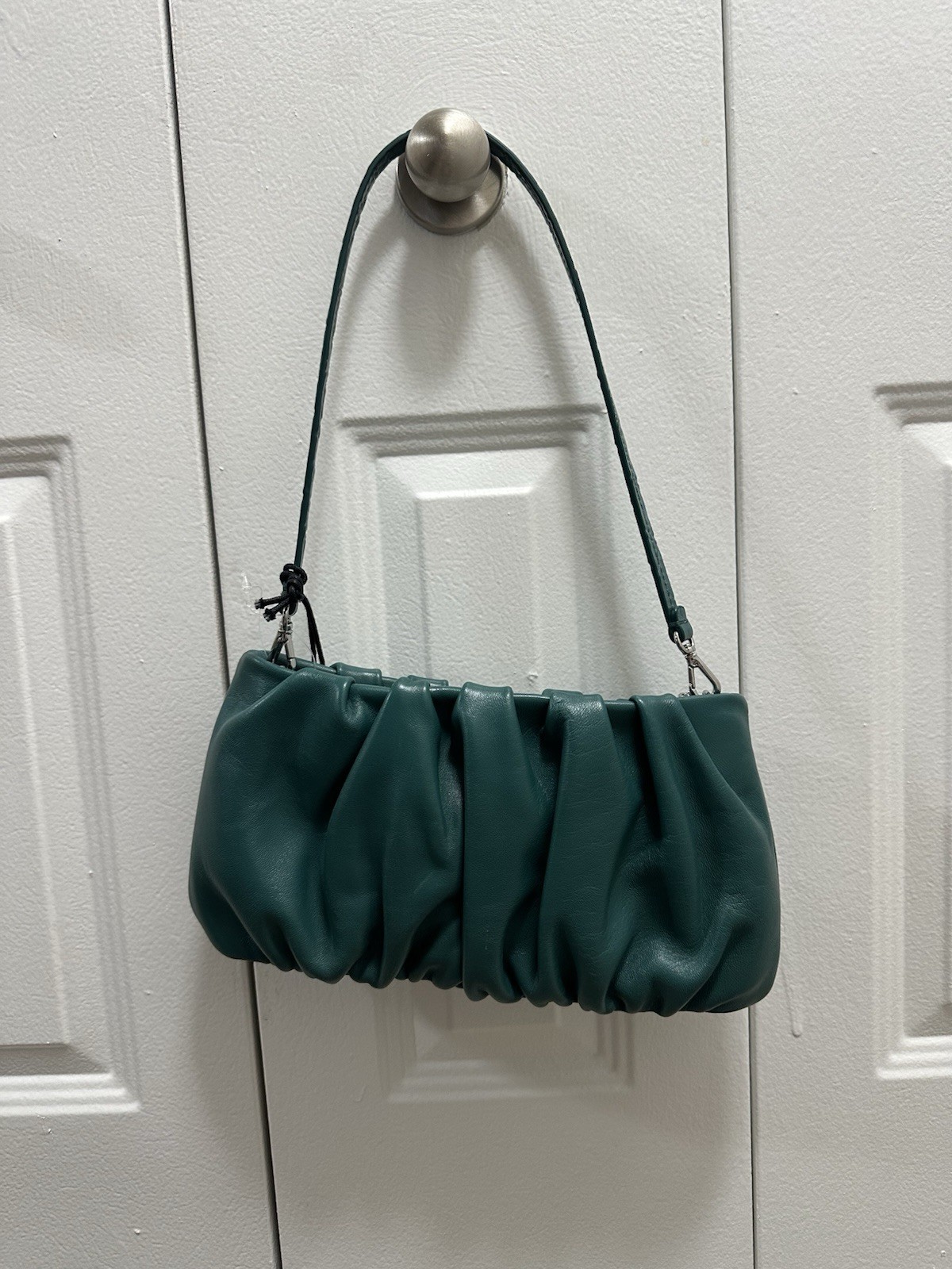NWT Staud Convertible Clutch Lamb Nappa Leather Shoulder Bean Bag Coastal Green