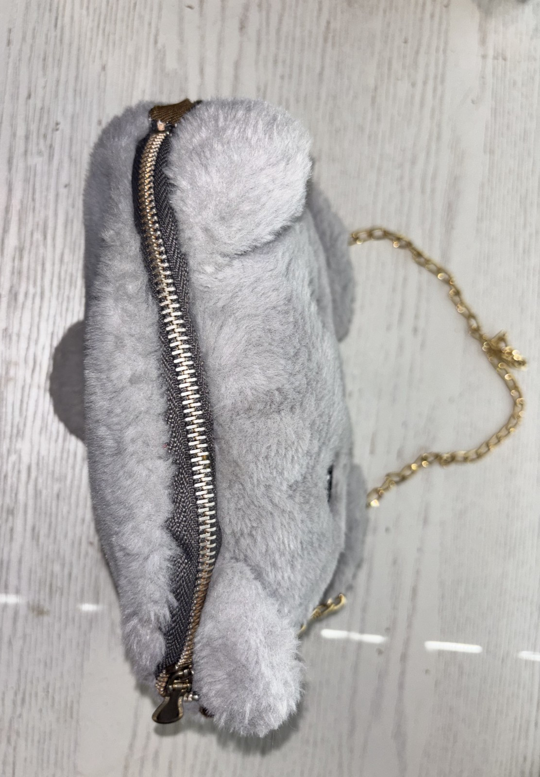 Grey Plush Kawaii Kitten Cat Crossbody Bag Faux Fur Novelty Purse Gold Chain