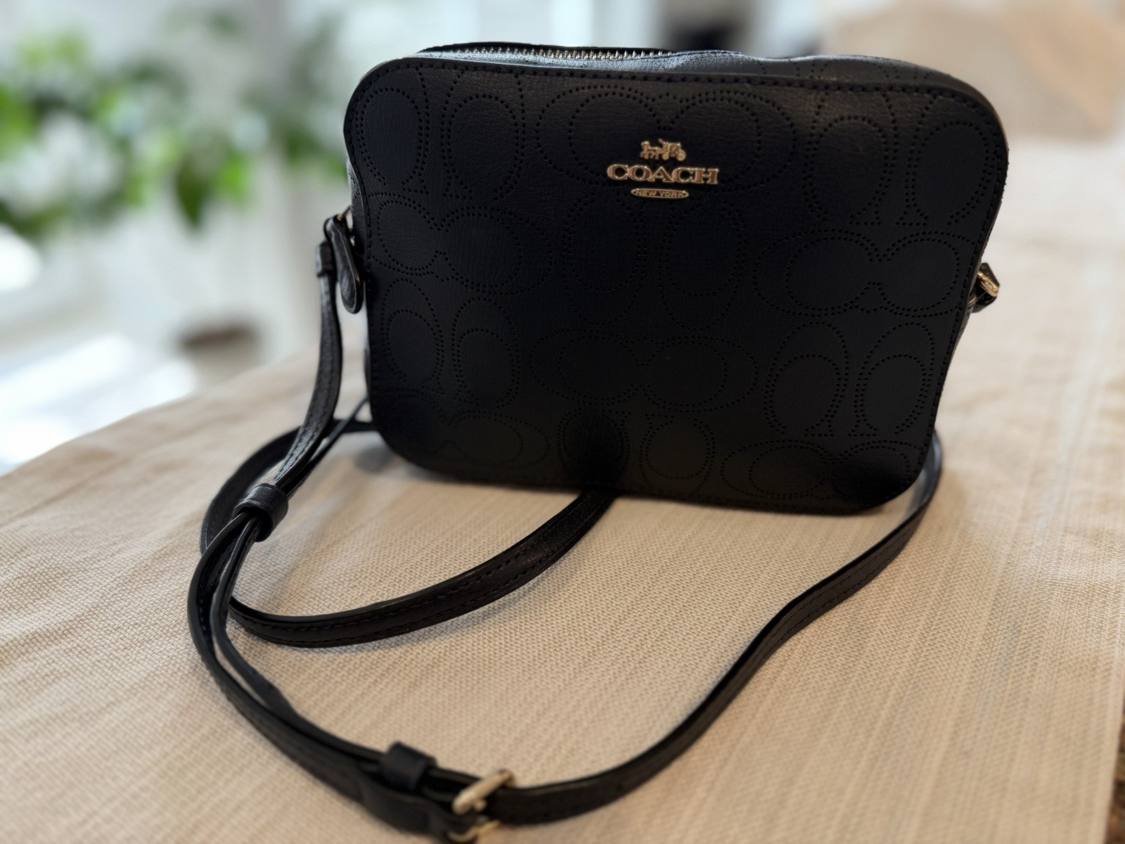 Coach 2403 Mini Camera Bag Navy Signature Perforated Leather Crossbody