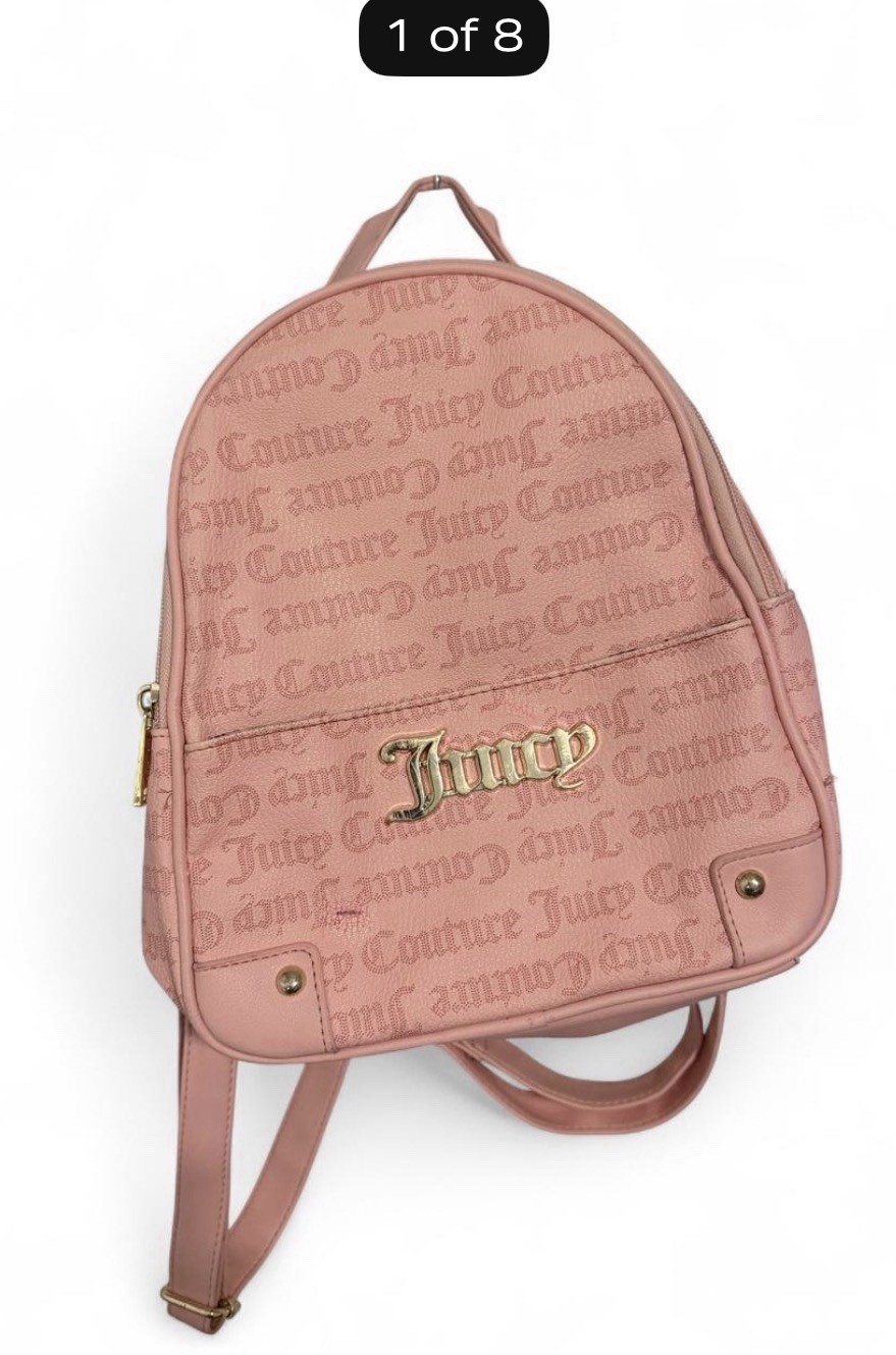 Juicy Couture Pink Logo Monogram Mini Backpack Zip Gold Tone Hardware Adjustable