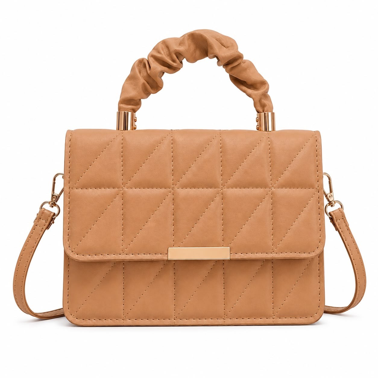 Women’s Quilted Crossbody Shoulder Bag PU Leather Flap Purse Off-White