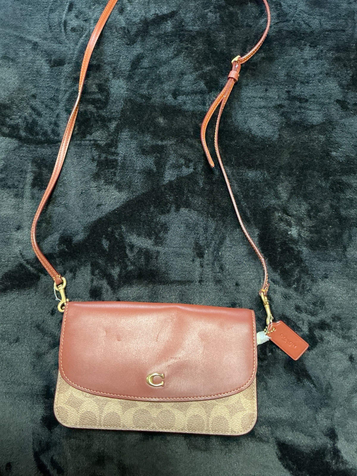 Coach Signature Logo Small Crossbody Bag Brown/Beige Magnetic Detachable Strap