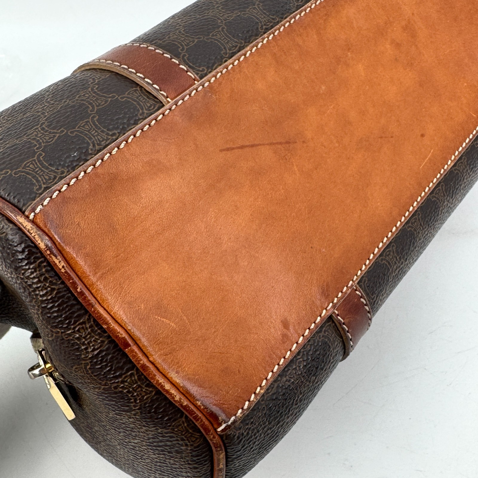 CELINE Macadam Barrel PVC Leather Mini Boston Handbag Brown