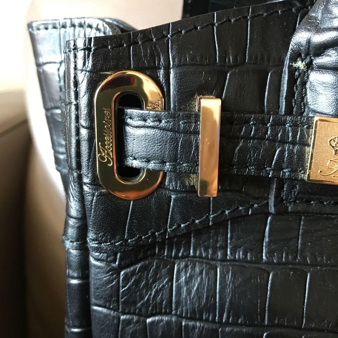 A.D.M.J. Croc Embossed Leather Black Handbag Ladies Tote Near Mint