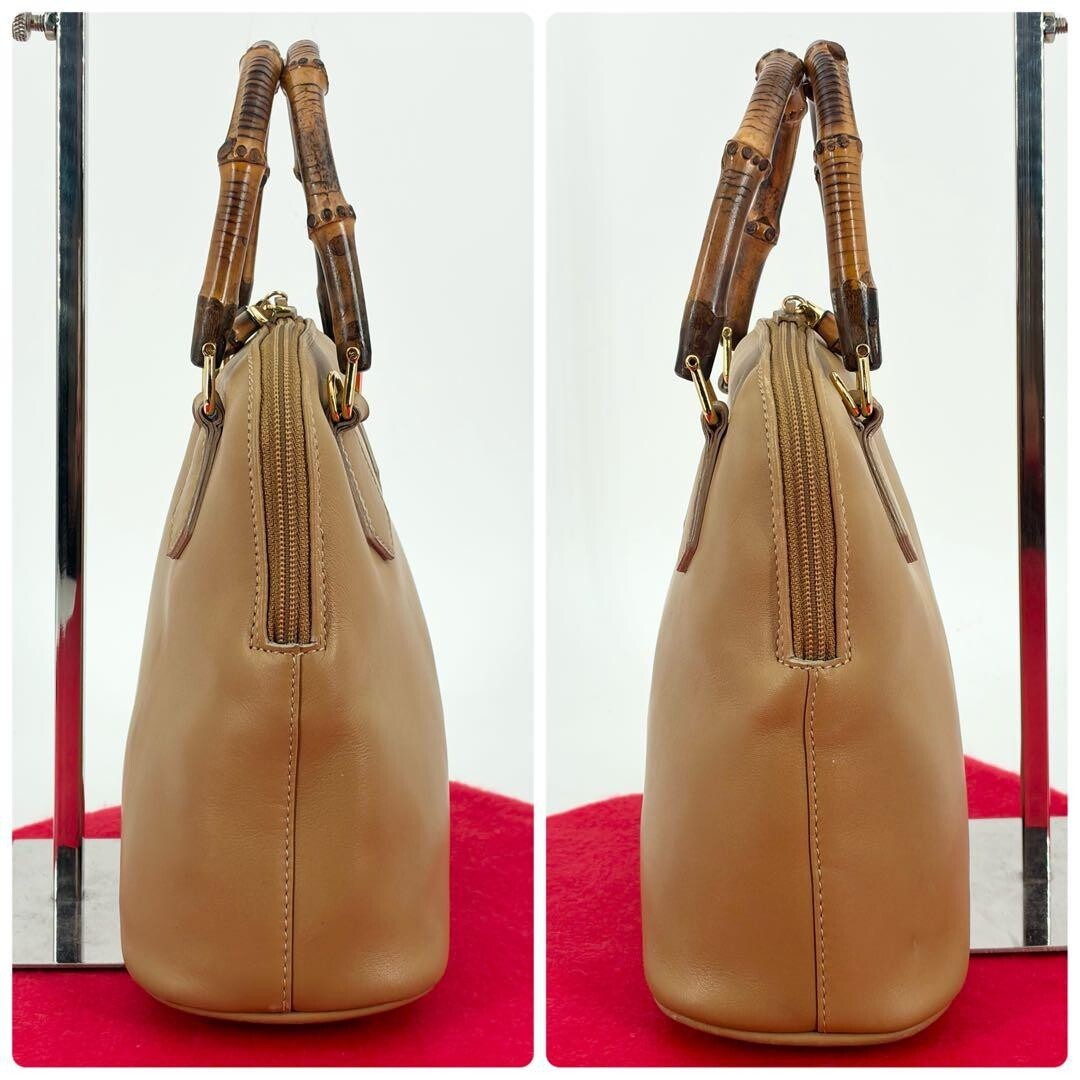 GUCCI Bamboo Handbag Shoulder bag Leather Beige Vintage Authentic From Japan