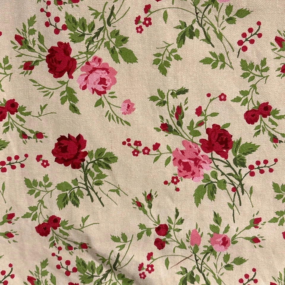 Laura Ashley Tote Red Pink Floral Canvas Reusable Shopping Travel Boho Grocery