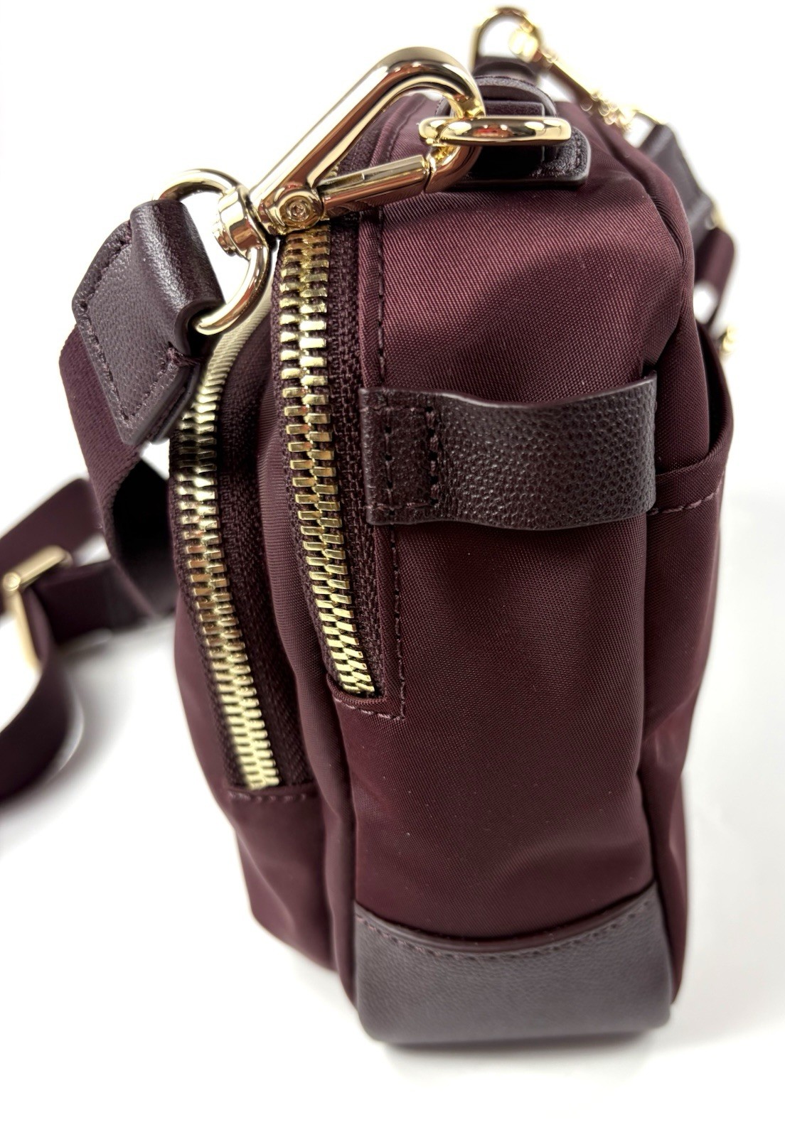 TUMI Voyageur Tamy Crossbody Bag BlackBerry Nylon Gold Hardware Travel Purse