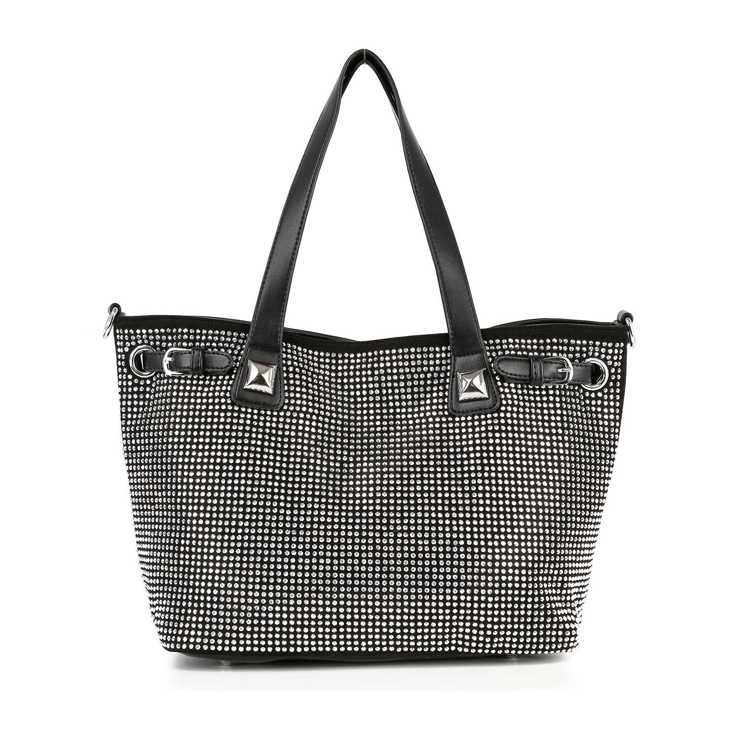 Large Rhinestone Belted Tote Handbag Women Sparkly Buckle Crossbody Purse