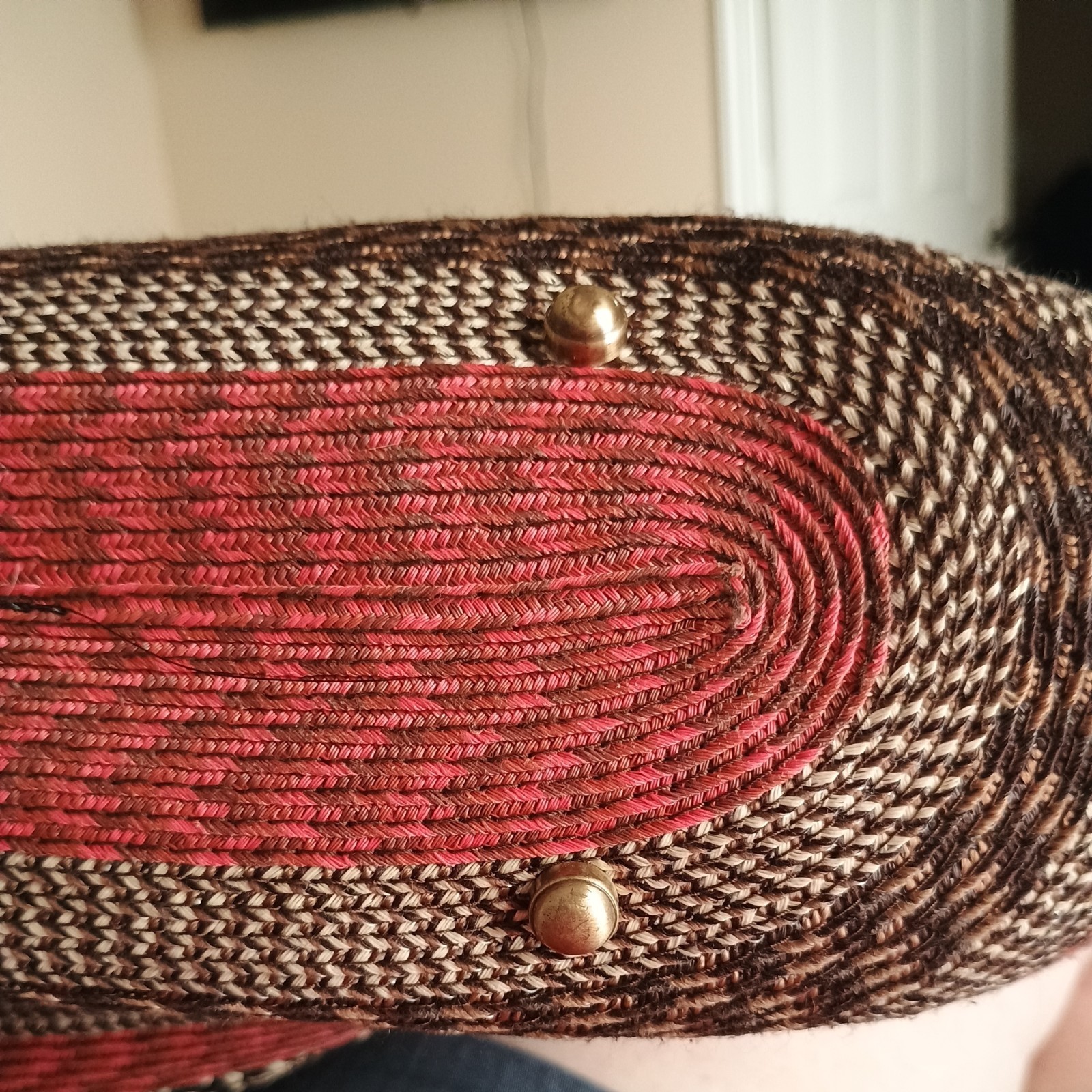 ERIC JAVITS Striped WOVEN SHOULDER BAG RARE Large STRAP W/bronze MSRP 330.00