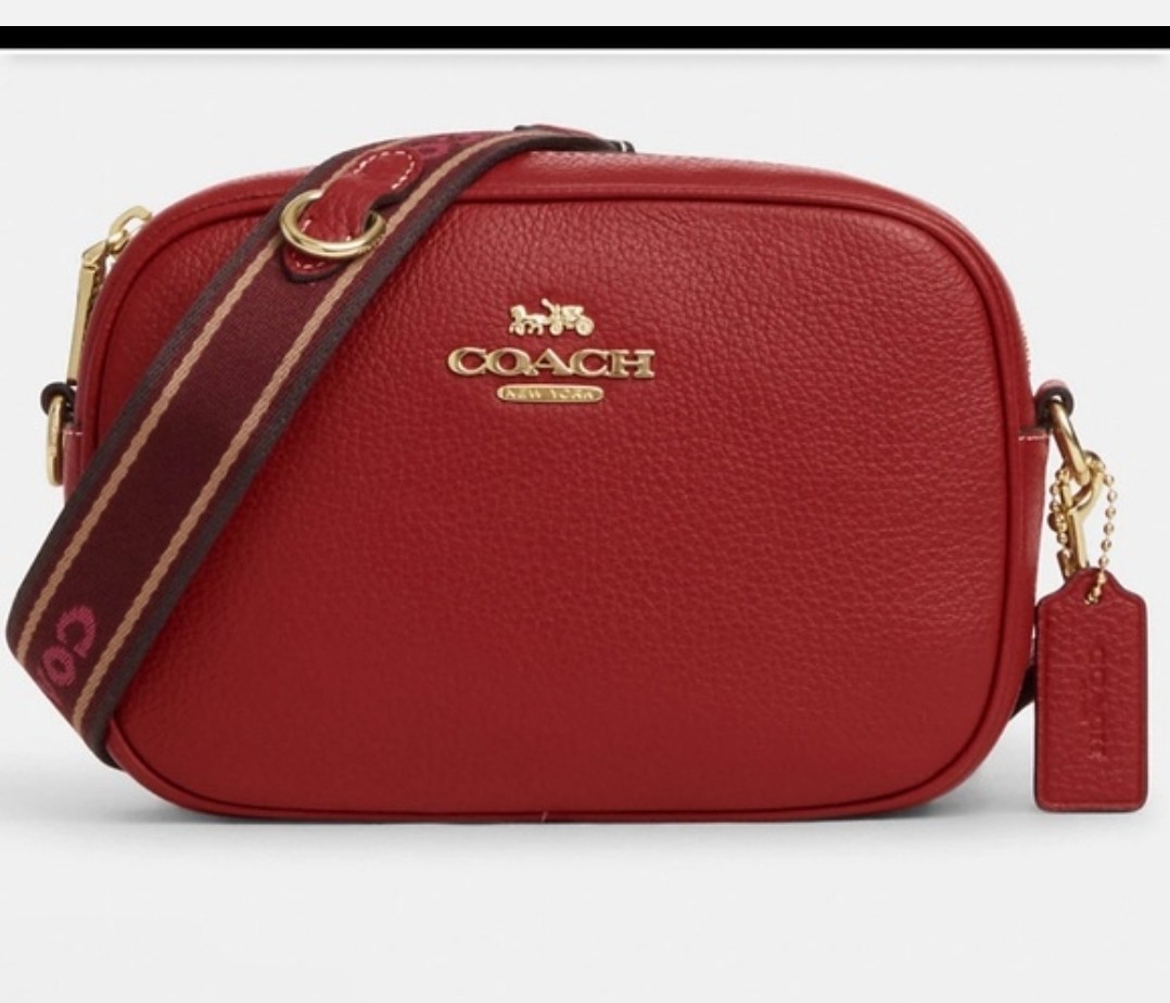 Coach Red Leather Jamie Mini Camera Bag + Matching Card Case