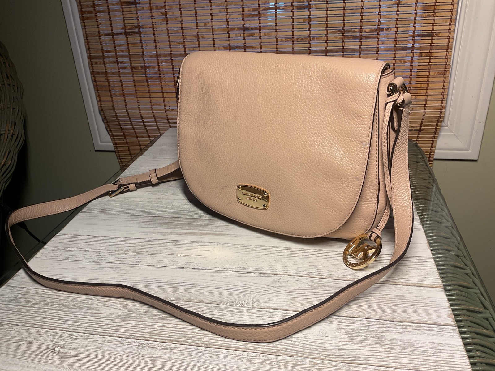 Michael Kors Cream Pebbled Leather Shoulder Crossbody Saddle Bag