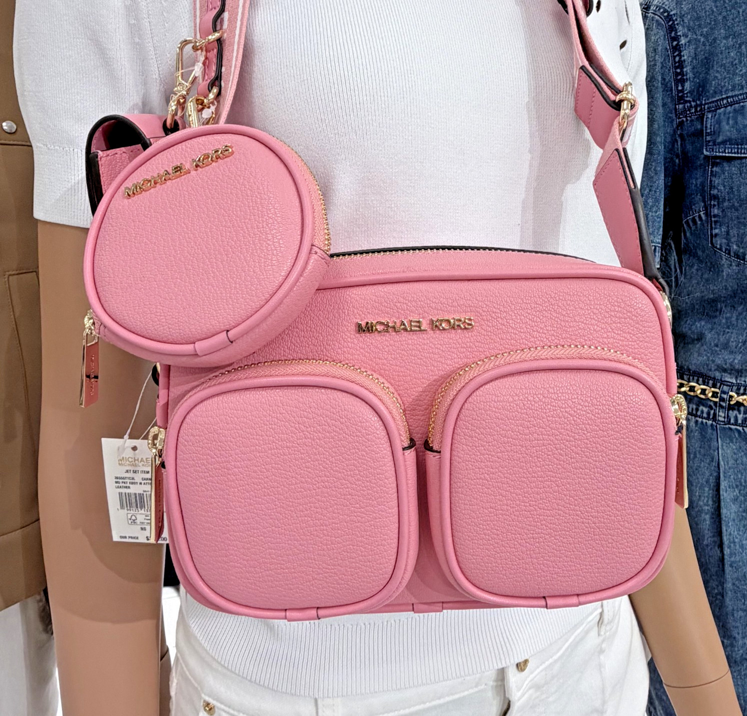 Michael Kors Jet Set 3in1 MD Crossbody with Tech Attached Leather Carnation