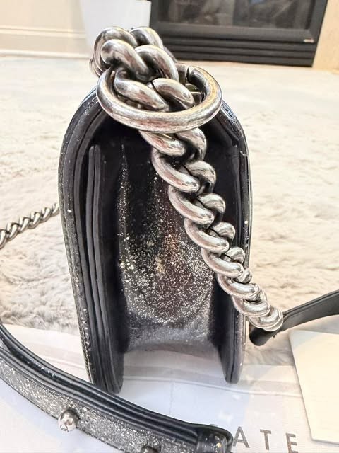 Chanel Boy Bag Medium Crystal Glitter Patent Leather 17-Series Authentic RARE