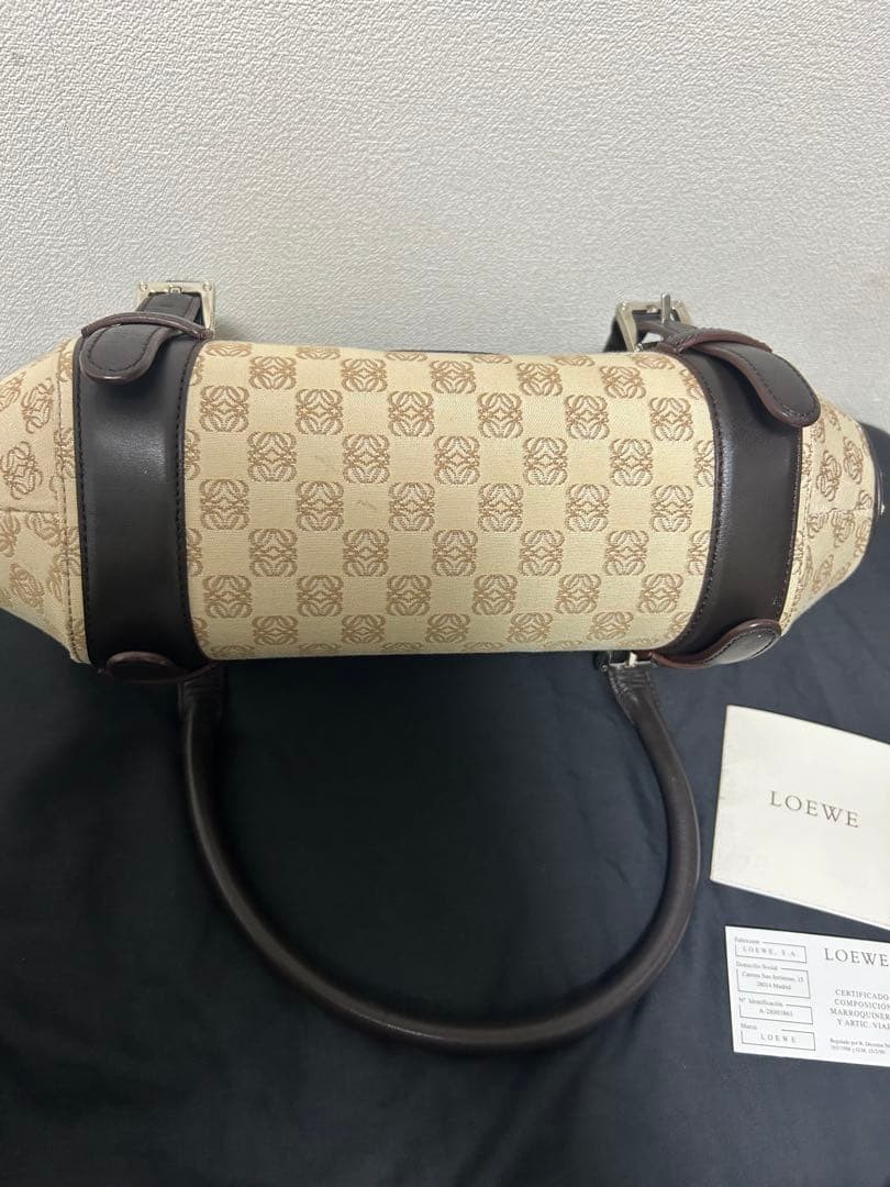 LOEWE Senda Anagram Monogram Handbag Canvas Leather Beige Brown H6.3in W9.8in