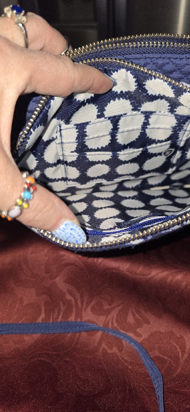 Vera Bradley Crossbody Bag RFID, Indigo Blue, 2 In 1 Cotton Mini Quilted