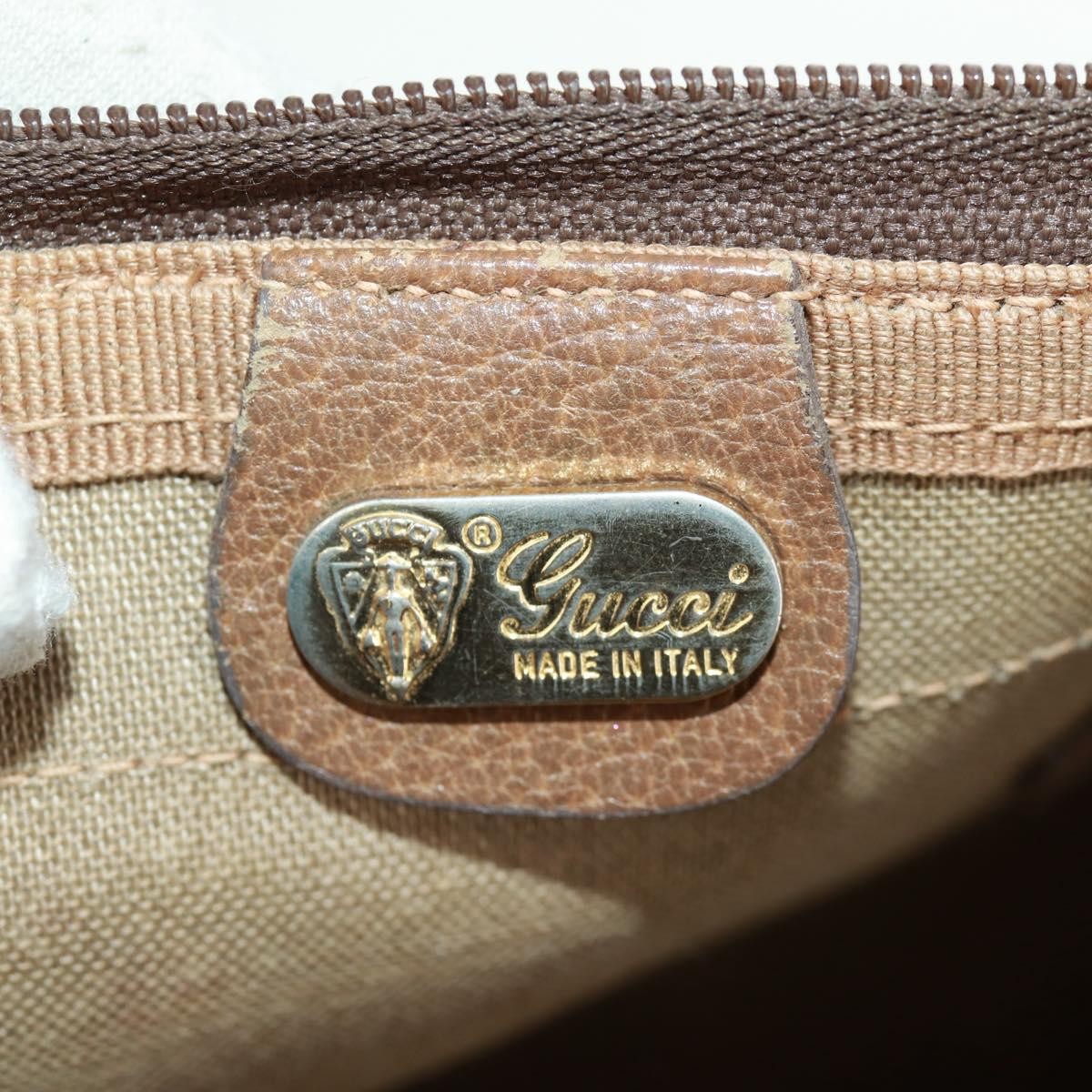 GUCCI GG Supreme Web Sherry Line Boston Bag PVC Beige Gold Auth 158687