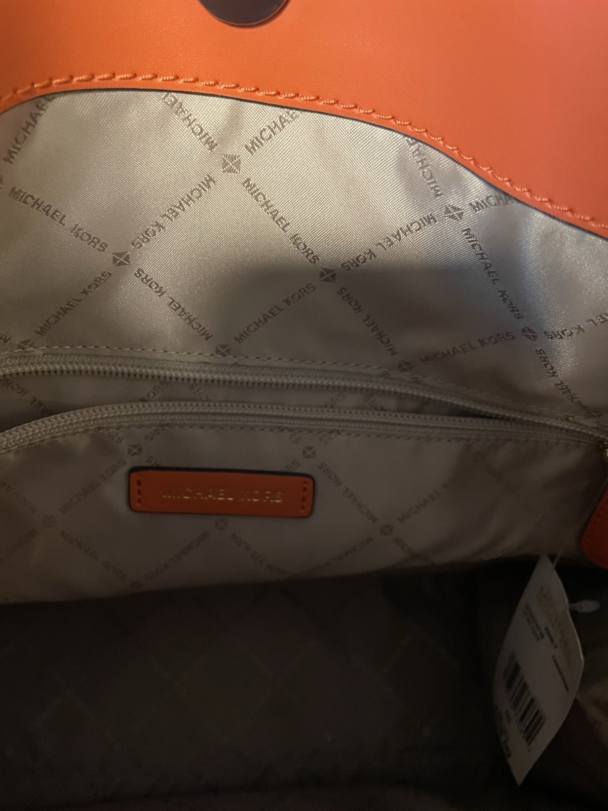 Michael Kors Signature Logo Large Tote Brown Orange Zip w/ Detachable Strap