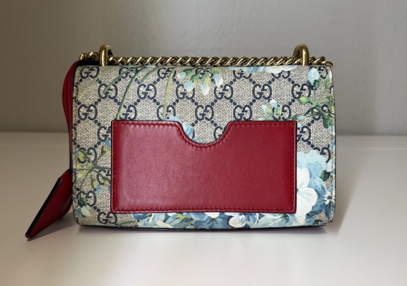 GUCCI GG Supreme Blooms Padlock Small Shoulder Bag Blue Floral Print