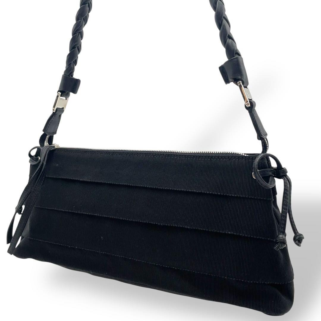 Ferragamo Shoulder Bag In Canvas And Leather With Black Vara Ribbon