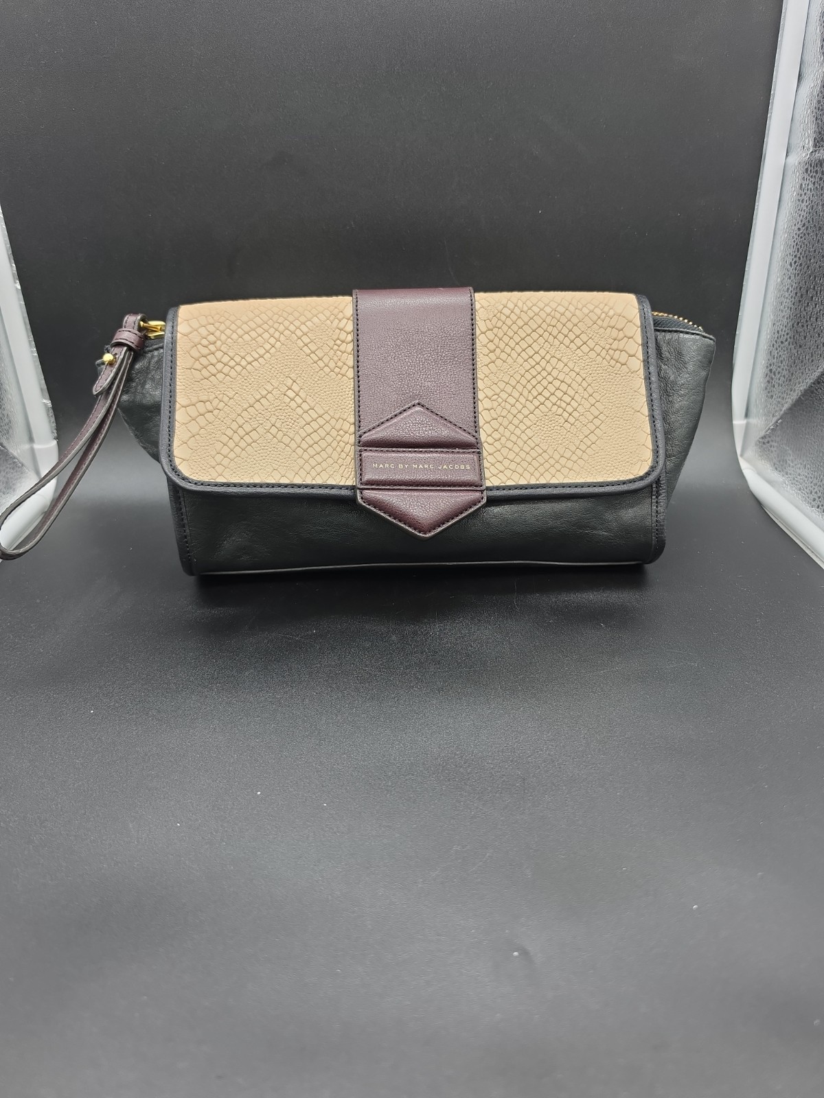 Marc by Marc Jacobs Flipping Out Tri-Color Leather Clutch Wristlet Bag Snakeskin