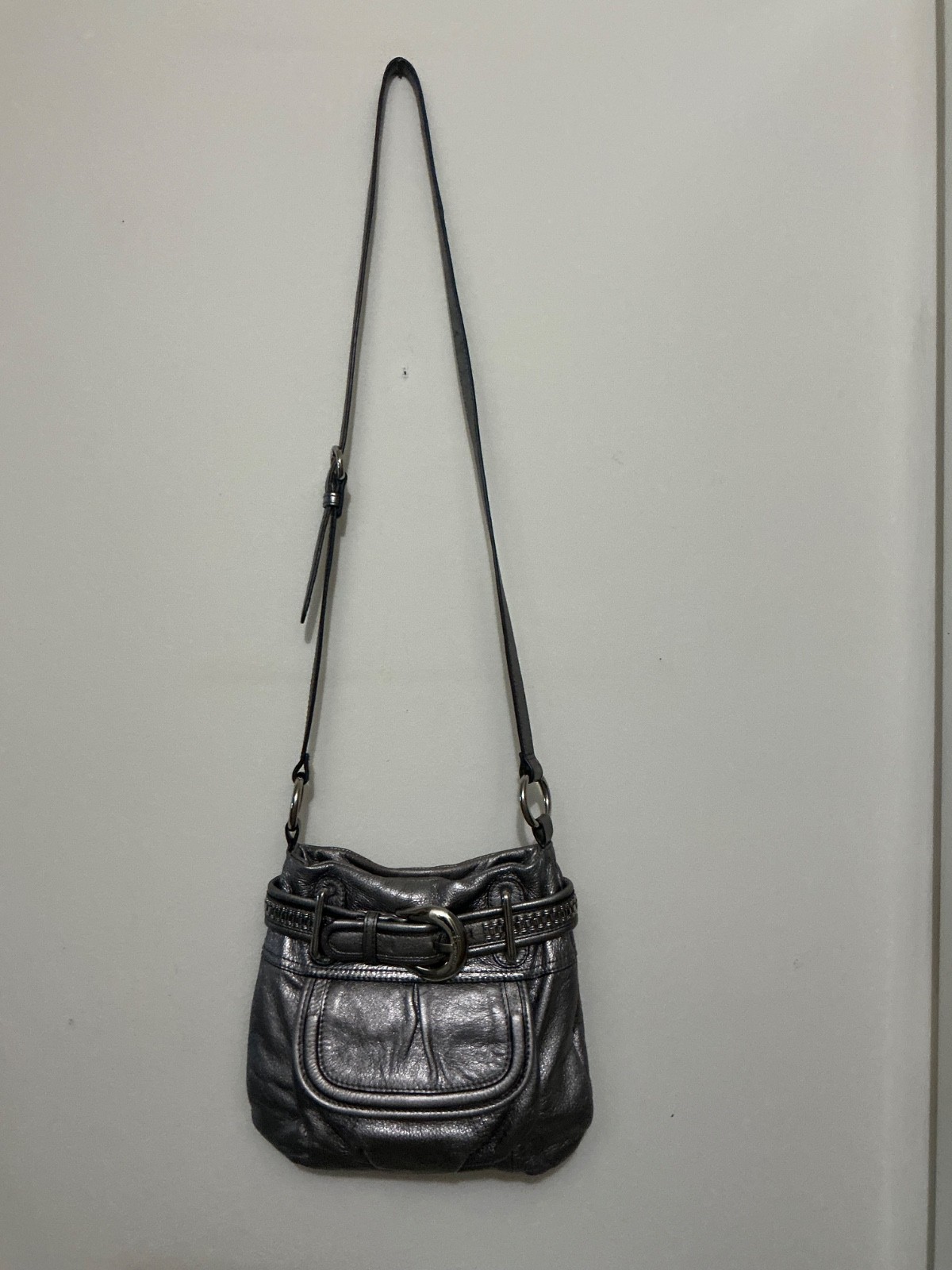 B. Makowsky gunmetal/metallic/silver Genuine Leather Crossbody Bag