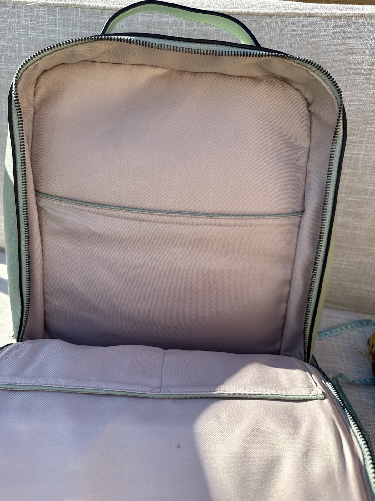 CALPAK Mint Green Kaya Backpack laptop, pink Silver Hardware Travel Sleeve
