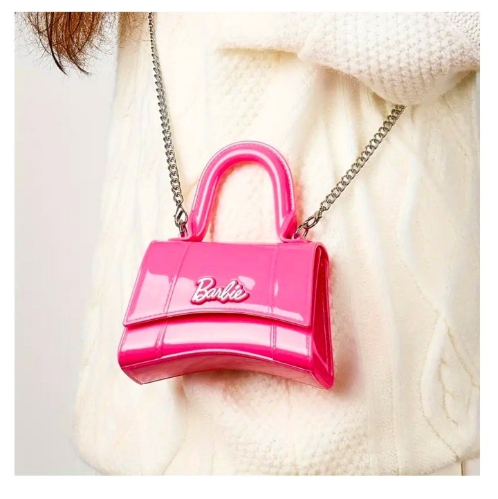RARE BARBIE JELLY Hourglass Miniso Hot Pink Chain X-body Bag Tote SOLD OUT NWT💕