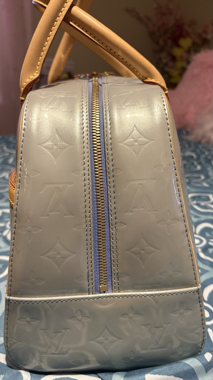 Louis Vuitton Tompkins Square Handbag Vernis Patent Leather Blue