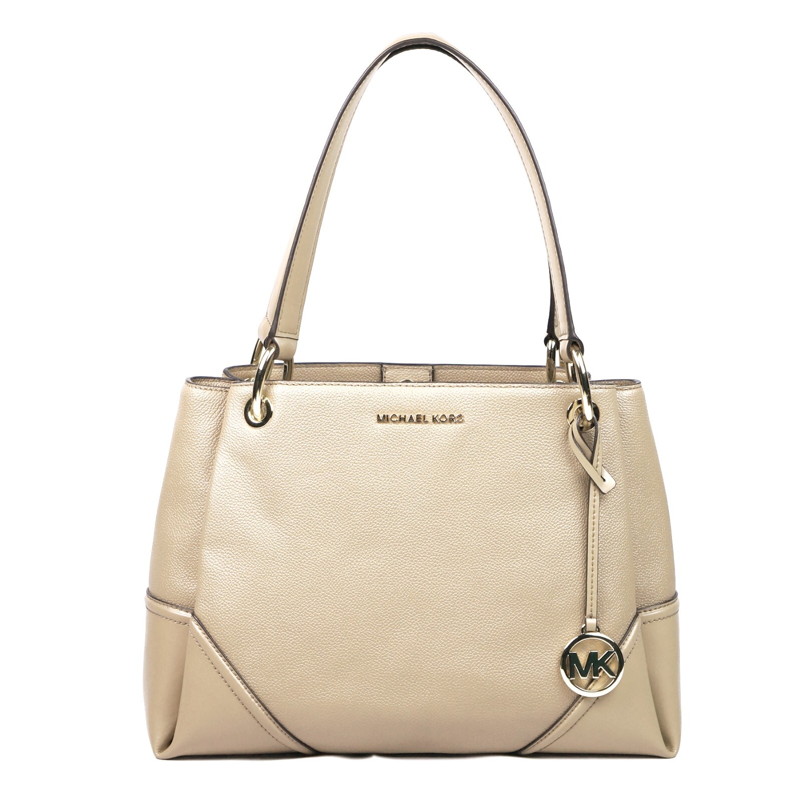 New Michael Kors Nicole Dark Khaki Pebbled Leather Shoulder Purse Bag Tote