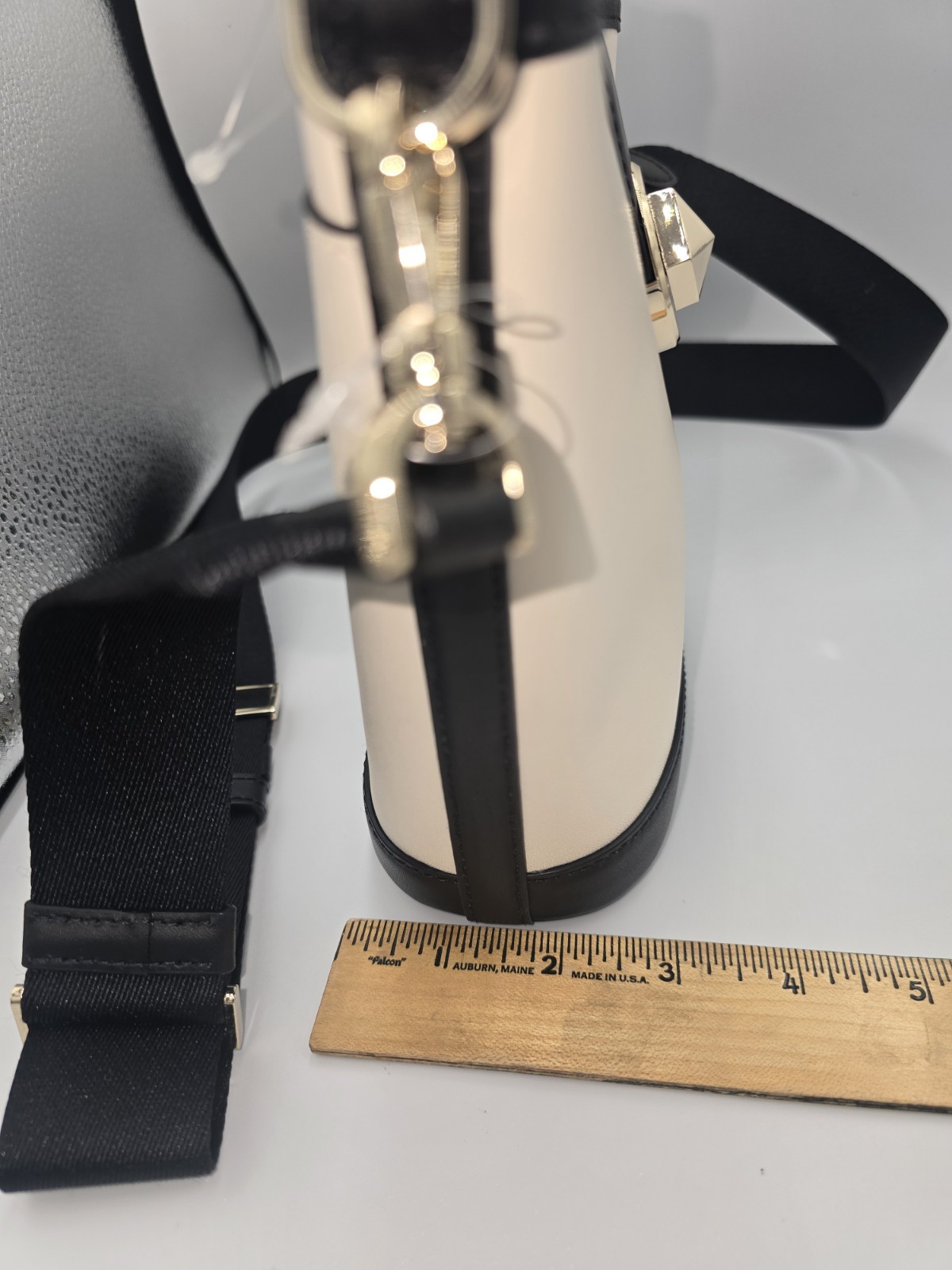 KATE SPADE Ivory & Black Leather Audrey Mini Bucket Crossbody Bag K8103 NWOT **