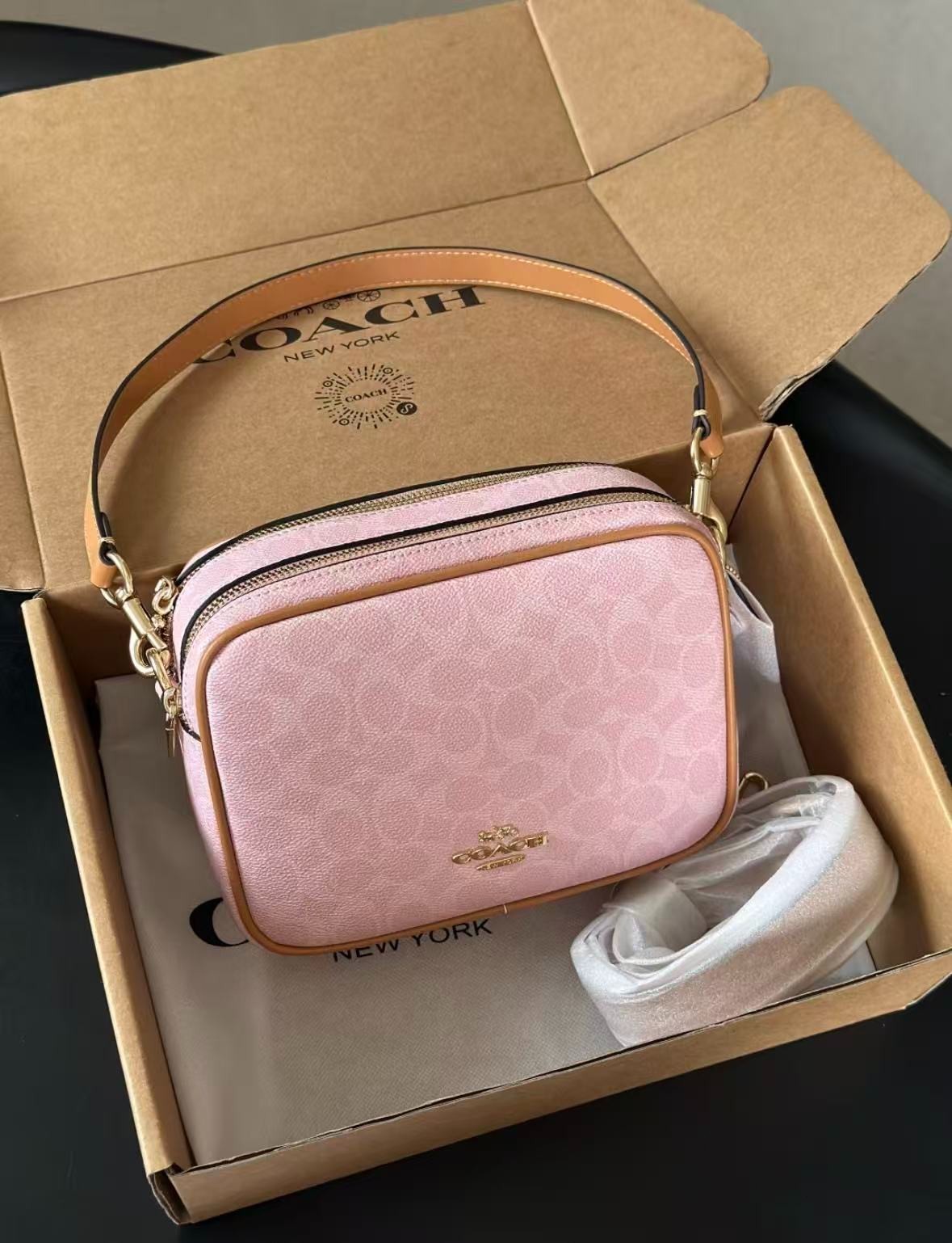 Coach CEK66 Pink Signature Carey Camera Crossbody Bag