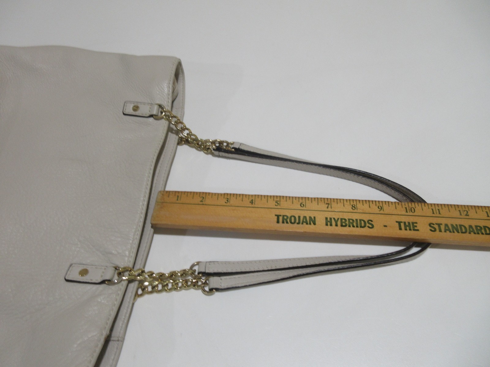 16″ Michael Kors Oatmeal Beige Pebbled Leather Tote Bag Shoulder Chain ZIPPER